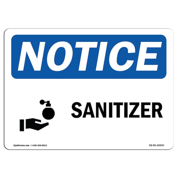 Safety Sign, OSHA Notice, 3.5" Height, Sanitizer Sign With Symbol, Landscape, 10PK
